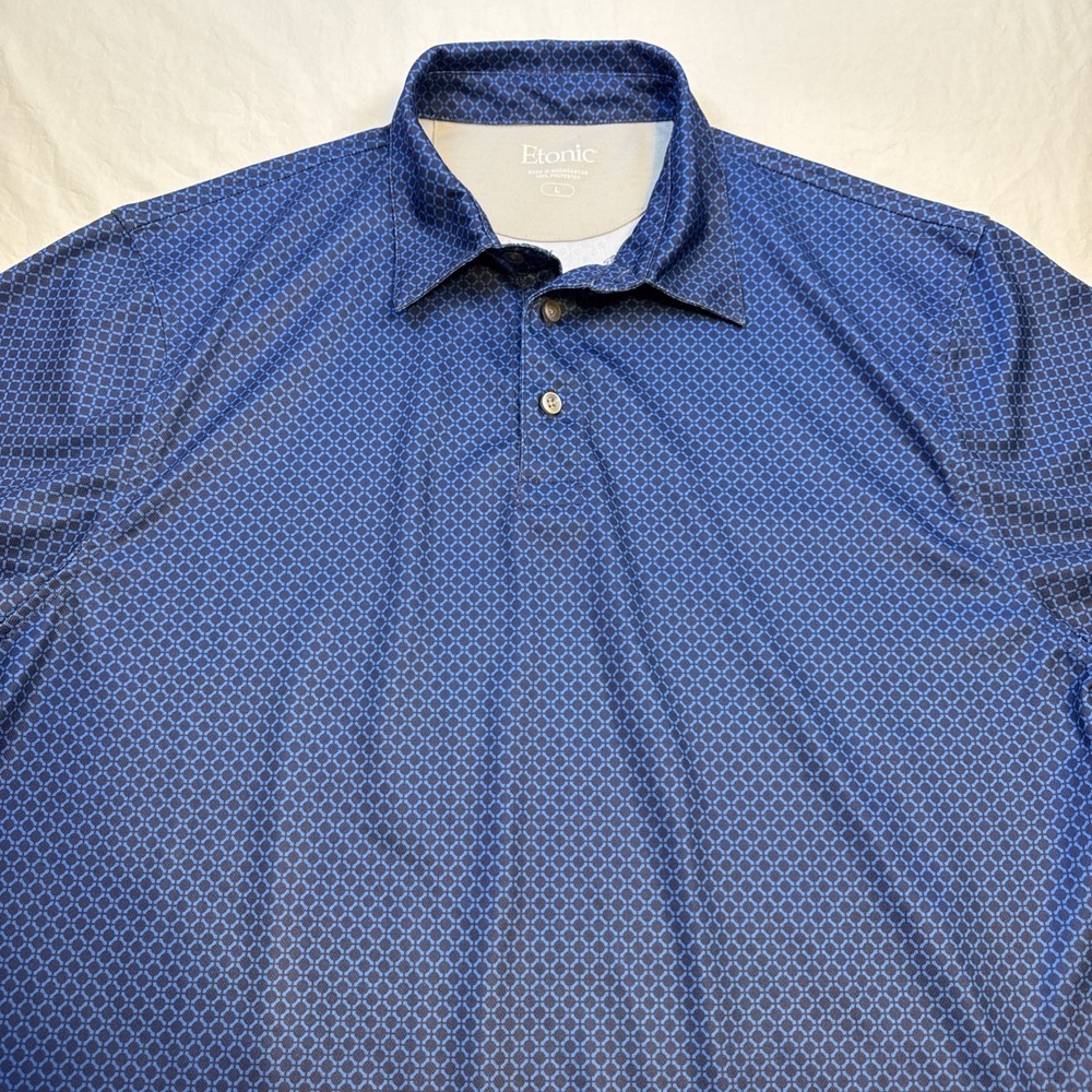 Etonic Golf SHIRT MENS LARGE Performance NAVY GEOMETRIC PERFORMANCE
